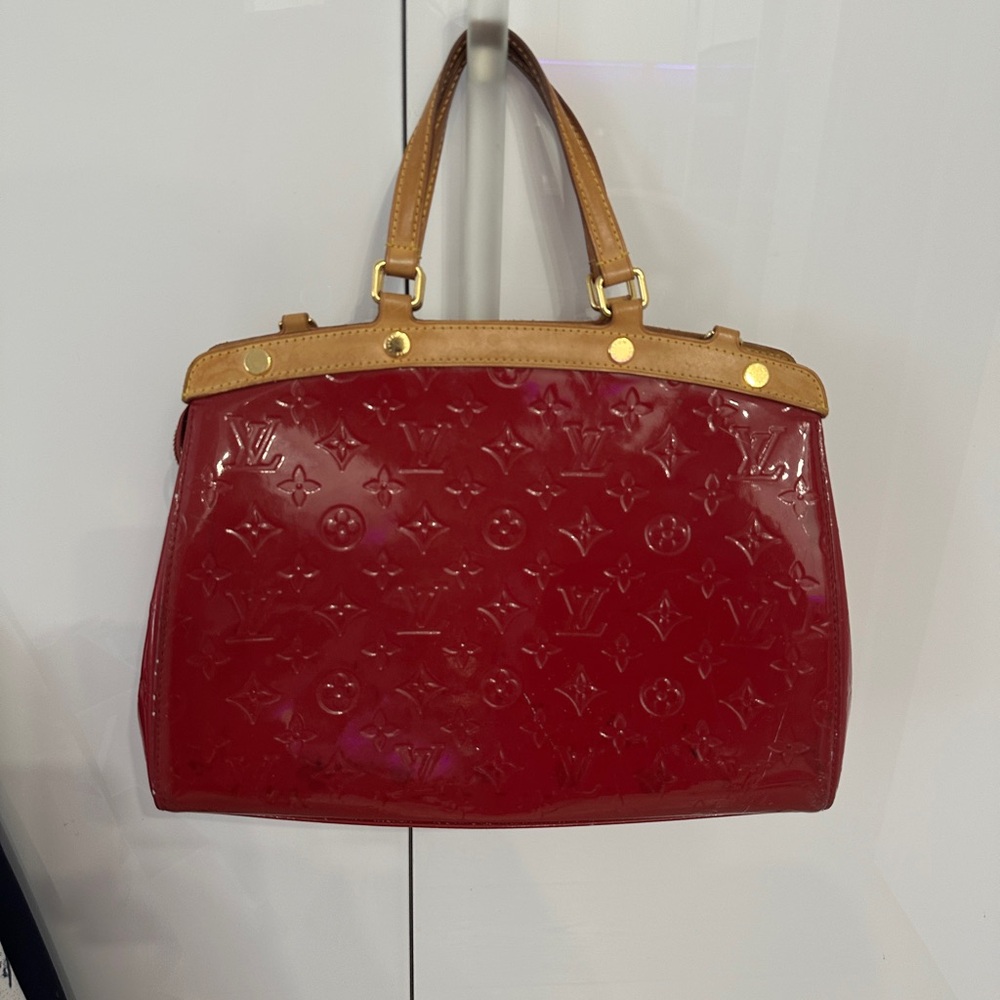 Louis Vuitton Red Patent Monogram Tote with Tan Trim